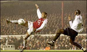 Thierry Henry tries his luck with an overhead kick 