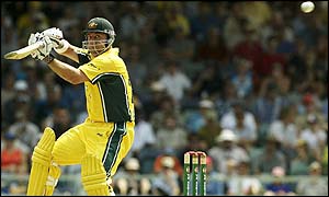 Lehmann strikes the ball during his innings of 119 runs from 119 balls 