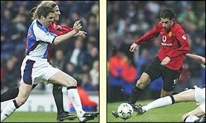 Nils-Eric Johansson keeps Diego Forlan and Ruud van Nistelrooy at bay