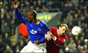 Everton's Kevin Campbell appeals against Stephane Henchoz