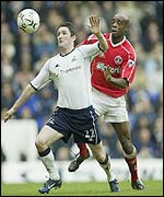 Robbie Keane holds off Richard Rufus