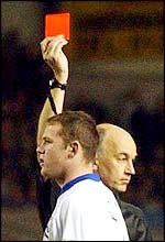 Referee Elleray shows Rooney the red card