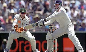 Craig White plays a late cut to the off-side boundary