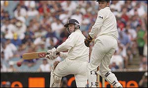 John Crawley sweeps the ball to the boundary