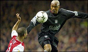 El Hadji Diouf replaces injured England striker Michael Owen after 38 minutes