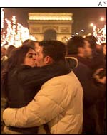 Revellers in the Champs-Elysees