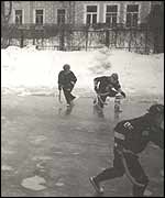 Jonathan's team plays broomball