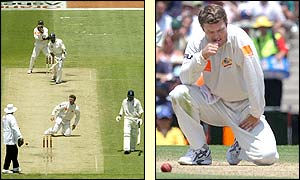 Australia's Stuart MacGill rues a missed catch which would have dismissed Nasser Hussain