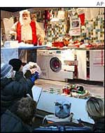 Swedish children stand in front of a shop