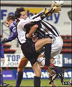 Livi goalkeeper Javier Sanchez Broto goes in for a challenge