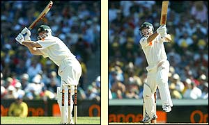 Australian captain Steve Waugh hits out on his way to a century at the SCG