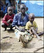 Ambanya Estella and her grand-children in a camp north of Beni [pic: Tearfund]