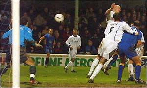 Nigel Jemson rises highest in the box to head the winning goal