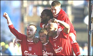 Danny Murphy celebrates scoring for Liverpool