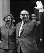 Lord Jenkins with wife Jennifer outside 11 Downing Street