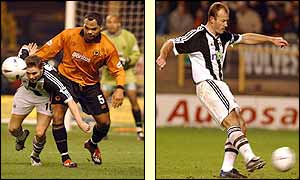 Craig Bellamy is fouled by Joleon Lescott and Alan Shearer slams the penalty home