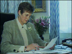 Photograph of MI5 chief Stella Rimington at work