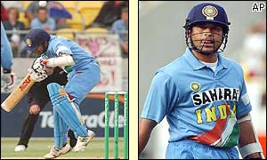 Sachin Tendulkar of India ducks under a bouncer from Shane Bond and then walks off after being dismissed lbw for nought