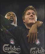 Diouf and Mellor celebrate for Liverpool