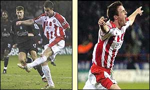 Michael Tonge scores and then celebrates the equaliser against Liverpool