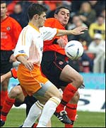 Charlie Miller (right) in action against Livingston