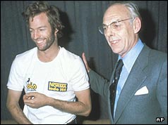 Mark and father Denis, both smiling