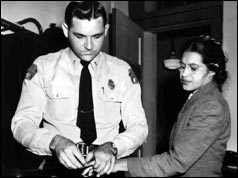 Rosa Parks being fingerprinted in Montgomery, Alabama for violating segregation laws (22/02/1956) - her refusal to move to the back of a bus sparked a bus boycott 