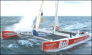 The crew put the 110-foot catamaran through sea trials off the coast of France - Copyright Jacques Vapillon