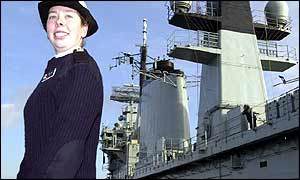 Frances Guy, 19 , from Malvern, Worcestershire, on the Ark Royal deck