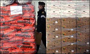 Stacks of supplies on the Ark Royal 
