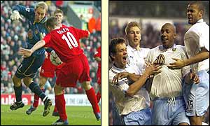 Michael Owen scores but Dion Dublin celebrates his equaliser
