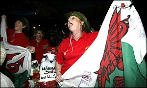 Welsh fans celebrating the success of Ritchie Davies