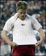 James Beattie celebrates at the Riverside