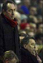 Liverpool manager Gerard Houulier and Aston Villa's Graham Taylor watch on at Anfield