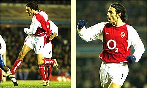 Robert Pires hammers in Arsenal's second