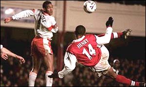 January 2000 - Thierry Henry attempts an overhead kick against Blackpool
