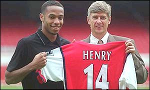 August 1999 - Thierry Henry joins Arsenal for �10.5million