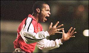 April 2001 - Thierry Henry celebrates his goal against Valencia in the Champions League quarter-final