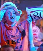 Dutch darts fans celebrate Barneveld's win