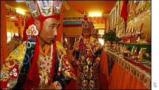 Buddhist monks perform a Kalachakra purifying dance 