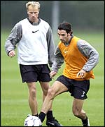 Dennis Bergkamp (left) and Robert Pires