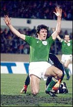 Frank Stapleton pictured during one of his 71 internationals for the Republic of Ireland