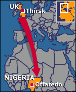 Map showing distance between Yorkshire and Nigeria