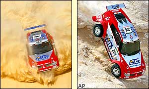 Overall leader Stephane Peterhansel holds his nerve in tricky conditions but is 16 minutes off Vatanen's pace