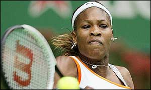 Serena Williams plays a forehand in her victory over Els Callens