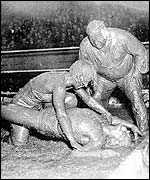 Mud wrestling action