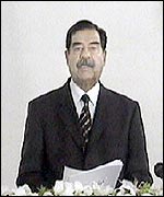 Saddam Hussein delivering speech (AFP)