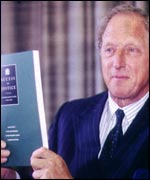 Lord Woolf with his report on the civil justice system