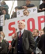 Tony Benn at an anti-war rally