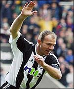 Alan Shearer celebrates after opening the scoring